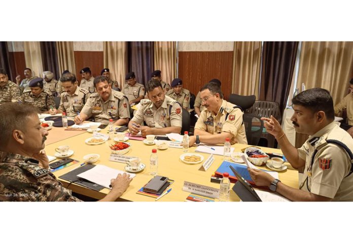 Shridhar Patil, DIG Doda Kishtwar Ramban Range chairing a meeting in Ramban.