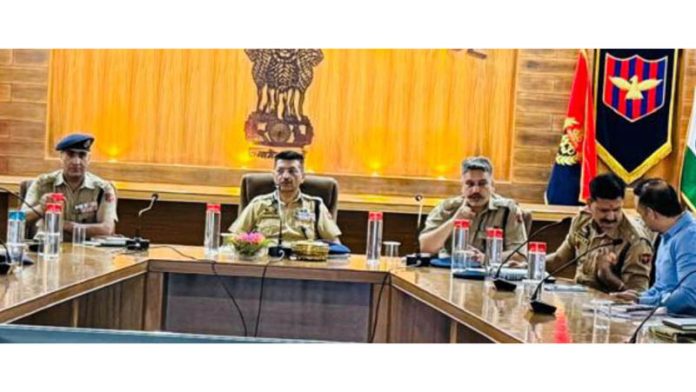 Senior Superintendent of Police Jammu Joginder Singh chairing a crime and security review meeting at Jammu on Thursday. (UNI) Senior Superintendent of Police Jammu Joginder Singh chairing a crime and security review meeting at Jammu on Thursday. (UNI)