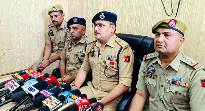 SP Jammu Rural, Brijesh Kumar Sharma addressing media persons at PP Chinore on Sunday. SP Jammu Rural, Brijesh Kumar Sharma addressing media persons at PP Chinore on Sunday.