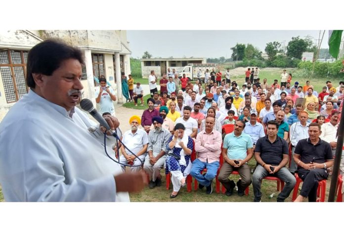 JKPCC working president Raman Bhalla addressing a public meeting in Jammu. JKPCC working president Raman Bhalla addressing a public meeting in Jammu.