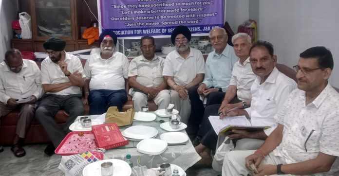 Members of the Association for Welfare of Senior Citizens holding meeting at Jammu on Thursday. Members of the Association for Welfare of Senior Citizens holding meeting at Jammu on Thursday.