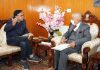 MP Haji Mohd Hanifa Jan during meeting with LG BD Mishra in Leh.