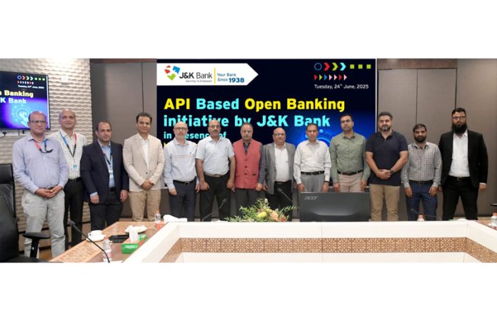Dignitaries during the unveiling of Open Banking Services by J&K Bank on Tuesday. Dignitaries during the unveiling of Open Banking Services by J&K Bank on Tuesday.