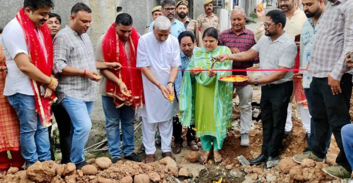 MLA Jammu North, Sham Lal Sharma, launching two vital sewerage and drainage development projects on Friday. MLA Jammu North, Sham Lal Sharma, launching two vital sewerage and drainage development projects on Friday.