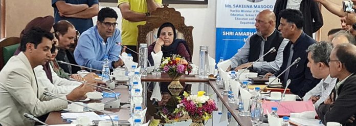 Minister Sakeena Itoo chairing a meeting on Tuesday. Minister Sakeena Itoo chairing a meeting on Tuesday.