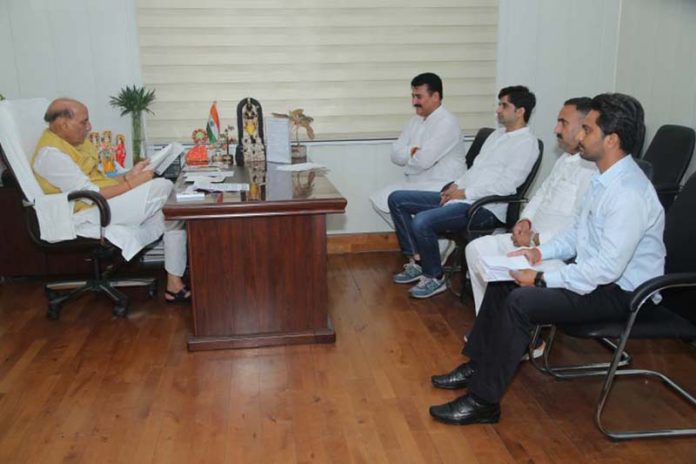 AJKPC delegation interacting with Union Defence Minister Rajnath Singh in New Delhi on Thursday.