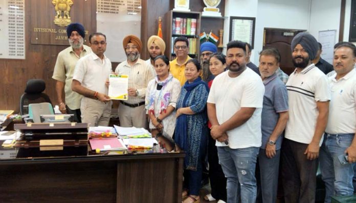 A delegation of Jeevan Nagar locality submitting a memorandum of demands to Divisional Commissioner Jammu on Thursday.