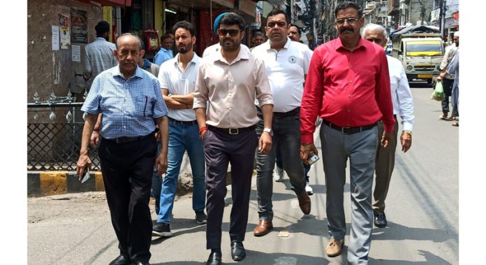 JMC Commissioner during visit to Rajendra Bazar area in old city on Tuesday. JMC Commissioner during visit to Rajendra Bazar area in old city on Tuesday.