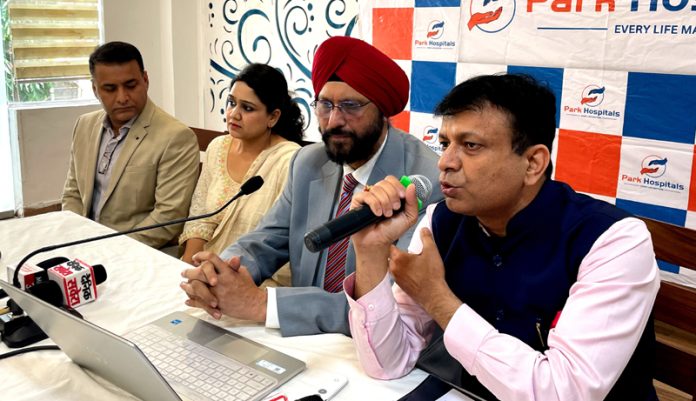Doctors interacting with media persons during a press conference at Park Hospital in Mohali on Saturday. Doctors interacting with media persons during a press conference at Park Hospital in Mohali on Saturday.