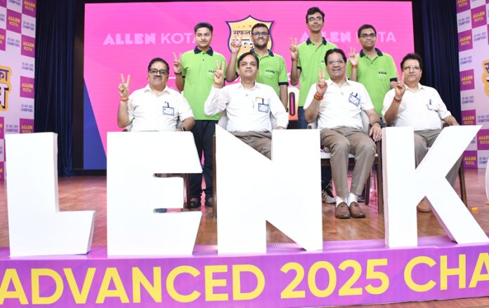 Nitin Kukreja, CEO of ALLEN Career Institute posing along with students on Monday. Nitin Kukreja, CEO of ALLEN Career Institute posing along with students on Monday.