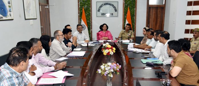 DC Udhampur Saloni Rai chairing a meeting on Tuesday.