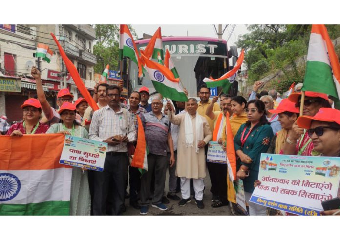 J&K BJP president Sat Sharma along with other dignitaries flagging off Annual Sindhu Darshan Yatra from Jammu.