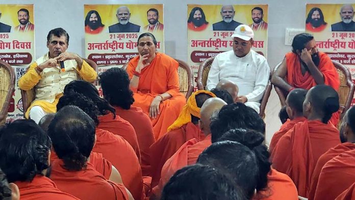 Sadhvi Devpriya of Patanjali chairing a meeting in Kurukshetra on Sunday. Sadhvi Devpriya of Patanjali chairing a meeting in Kurukshetra on Sunday.