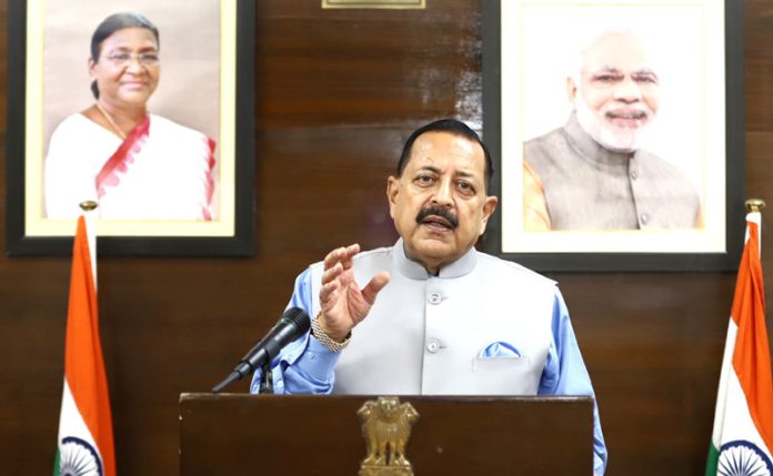 Union Minister Dr Jitendra Singh, as chief guest, addressing the “World Environment Day” programme at New Delhi on Thursday.