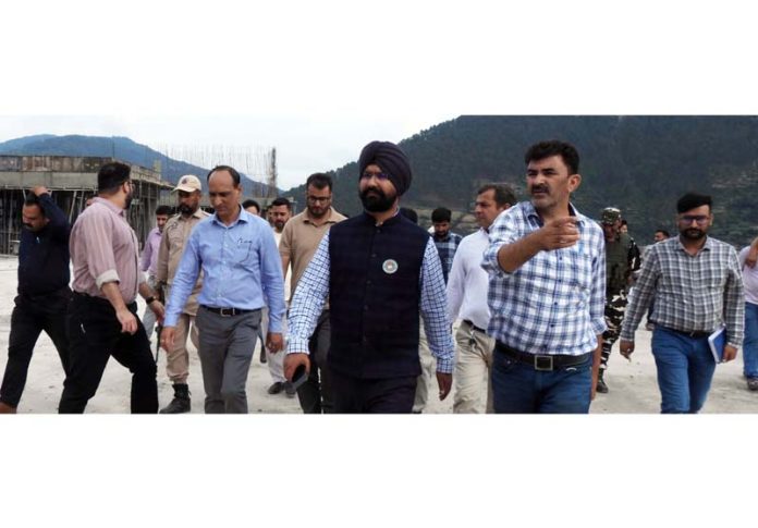 DC Harvinder Singh inspecting the construction work of Car Parking Project on Friday.