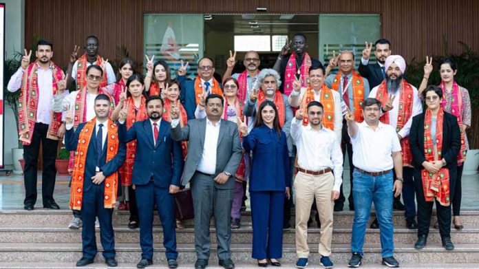 Dignitaries from CGC Jhanjeri and delegates from different countries posing for a group photograph at the Institute's campus in Mohali on Friday. Dignitaries from CGC Jhanjeri and delegates from different countries posing for a group photograph at the Institute's campus in Mohali on Friday.