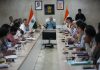 LG Ladakh Kavinder Gupta chairing a meeting of Secretaries and HoDs of the Union Territory on Saturday.