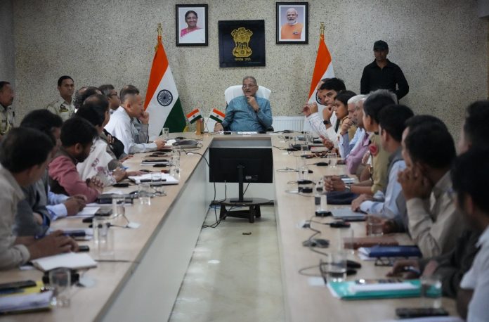 LG Ladakh Kavinder Gupta chairing a meeting of Secretaries and HoDs of the Union Territory on Saturday.