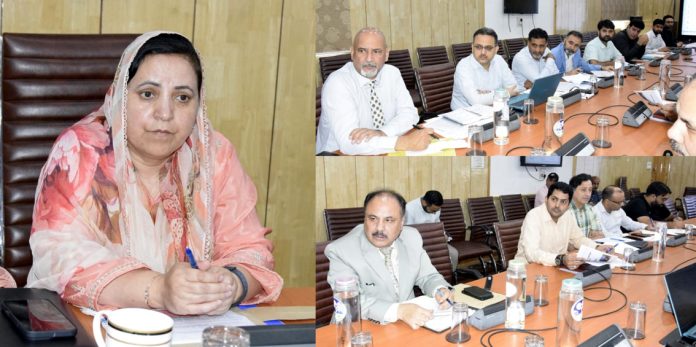 Minister Sakeena Itoo chairing a meeting at Srinagar on Thursday.
