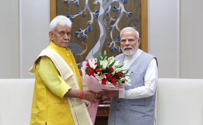 LG Manoj Sinha Meets PM Narendra Modi In New Delhi LG Manoj Sinha Meets PM Narendra Modi In New Delhi