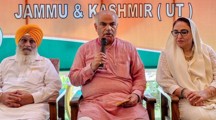 BJP Secy (Org) Ashok Koul along with other party leaders during a press conference in Srinagar on Monday. -Excelsior/Shakeel