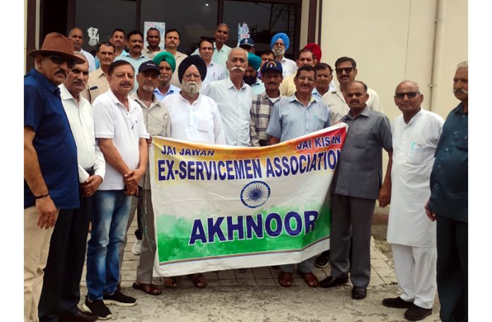 Prominent members of the Ex-Servicemen Association Akhnoor during their monthly meeting on Friday.
