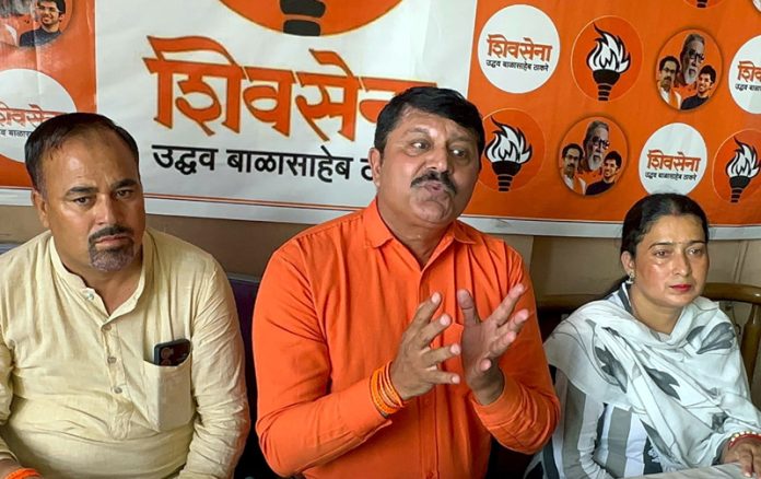 Shiv Sena leaders addressing a press conference at Jammu on Friday.