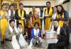 14th Dalai Lama along with officers during the launch of free Cervical Cancer Vaccination Drive at Leh.