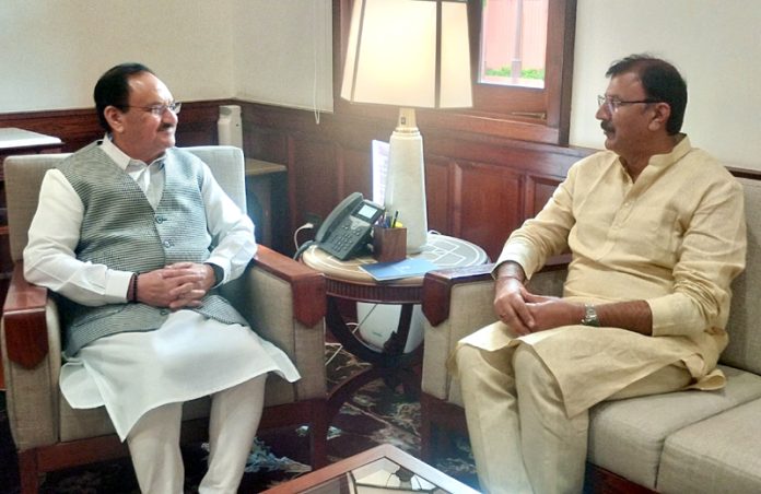 BJP MLA from Jammu West, Arvind Gupta during a meeting with national president, BJP, J P Nadda at New Delhi on Friday.