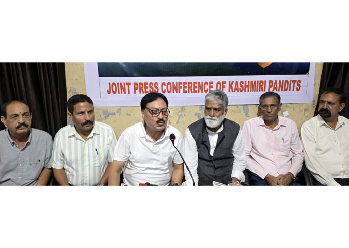 KP leaders at a press conference at Jammu on Wednesday. -Excelsior/Rakesh