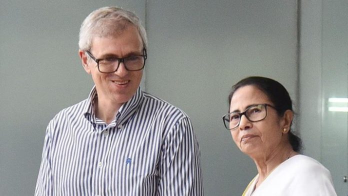 Omar Abdullah and Mamata Banerjee speaking to media persons at Kolkata on Thursday.