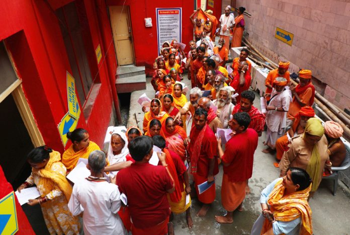 Shri Amarnath Ji bound Sadhus and other devotees during registration at Sadhu Ram Mandir on Sunday. -Excelsior/Rakesh Shri Amarnath Ji bound Sadhus and other devotees during registration at Sadhu Ram Mandir on Sunday. -Excelsior/Rakesh