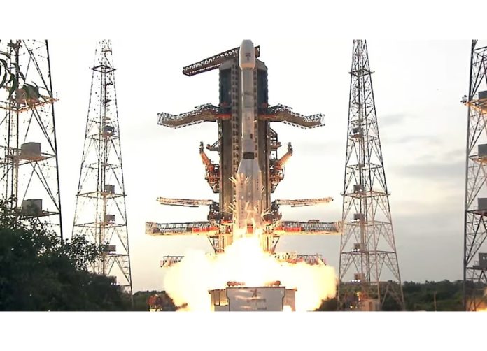 At the end of the 27.30-hour countdown, the 51.7 metre-tall launch vehicle carrying the 2,393 kg satellite majestically lifted off from the second launch pad at the Satish Dhawan Space Centre in Sriharikota. At the end of the 27.30-hour countdown, the 51.7 metre-tall launch vehicle carrying the 2,393 kg satellite majestically lifted off from the second launch pad at the Satish Dhawan Space Centre in Sriharikota.