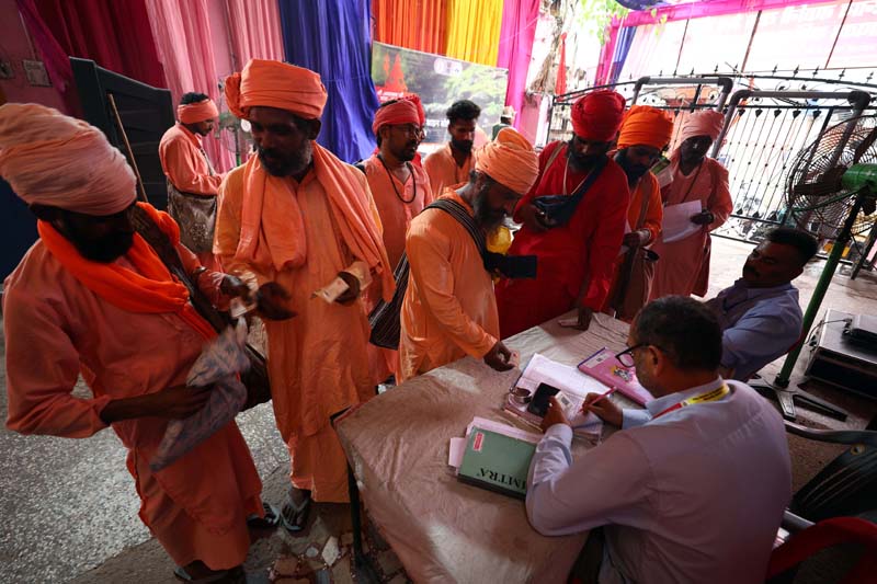 Sadhus being registered for yatra at Ram Mandir in Jammu City on Saturday.-Excelsior/Rakesh