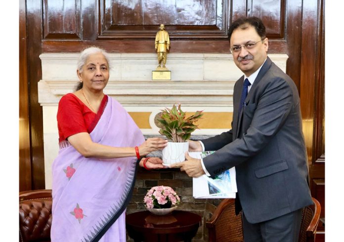 MD and CEO of Jammu and Kashmir Bank Amitava Chatterjee met Union Finance Minister Nirmala Sitharaman in New Delhi on Tuesday. (UNI) MD and CEO of Jammu and Kashmir Bank Amitava Chatterjee met Union Finance Minister Nirmala Sitharaman in New Delhi on Tuesday. (UNI)