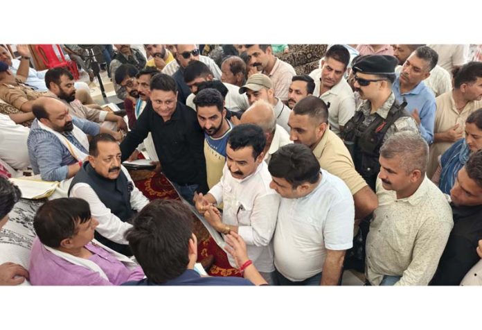 Union Minister Dr Jitendra Singh meeting with people during public darbar at Basohli on Saturday. Union Minister Dr Jitendra Singh meeting with people during public darbar at Basohli on Saturday.