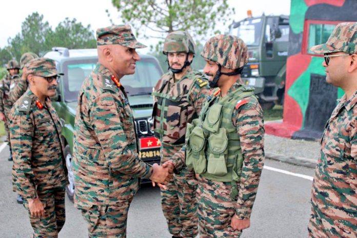 Northern Command chief Lt. Gen. Pratik Sharma interacting with Jawans during his visit to Bhimber Gali on Sunday. - Excelsior/Imran Northern Command chief Lt. Gen. Pratik Sharma interacting with Jawans during his visit to Bhimber Gali on Sunday. - Excelsior/Imran