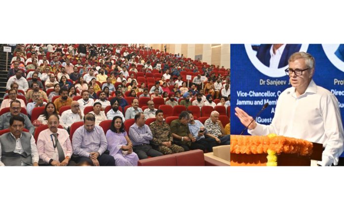 CM Omar Abdullah addressing a gathering at AIIMS Samba on Thursday. Another pic on page 11. CM Omar Abdullah addressing a gathering at AIIMS Samba on Thursday. Another pic on page 11.