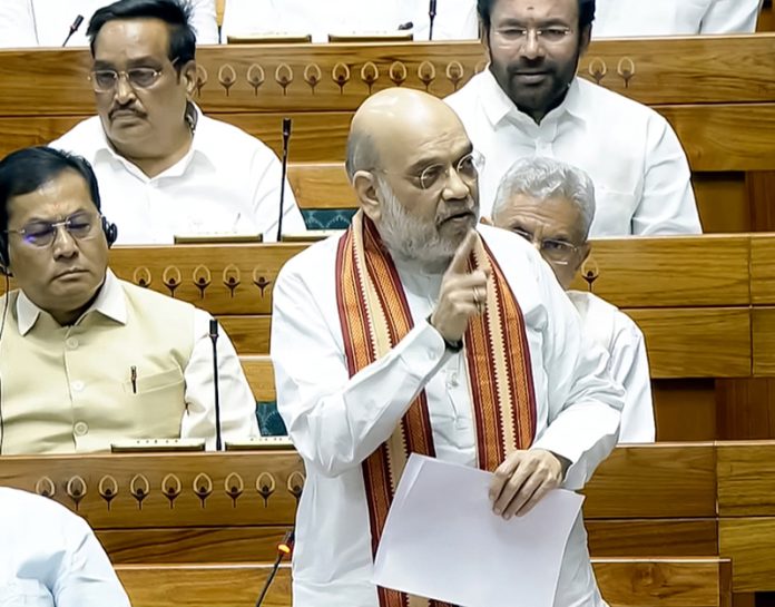 Union Home Minister Amit Shah speaking in Lok Sabha on Tuesday. Union Home Minister Amit Shah speaking in Lok Sabha on Tuesday.