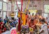 Mahant Deependra Giri Ji Maharaj and other Sadhus performing Puja of holy mace at Dashnami Akhara, Srinagar on the occasion of Nag Panchmi on Tuesday. —Excelsior/ Shakeel