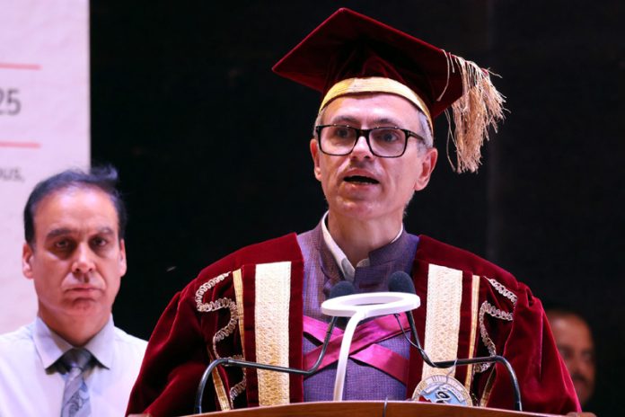 Chief Minister Omar Abdullah addressing the convocation of SKUAST-K in Srinagar. — Excelsior/Shakeel Chief Minister Omar Abdullah addressing the convocation of SKUAST-K in Srinagar. — Excelsior/Shakeel