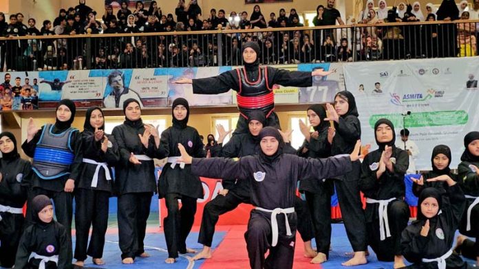 Athletes performing during the 3-day Asmita Khelo India Pencak Silat League-2025 in Srinagar on Saturday. -Excelsior/Shakeel Athletes performing during the 3-day Asmita Khelo India Pencak Silat League-2025 in Srinagar on Saturday. -Excelsior/Shakeel