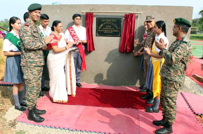 General Officer Commanding 26 Infantry Division Major General Mukesh Bhanwala inaugurating lawn tennis facility at School.