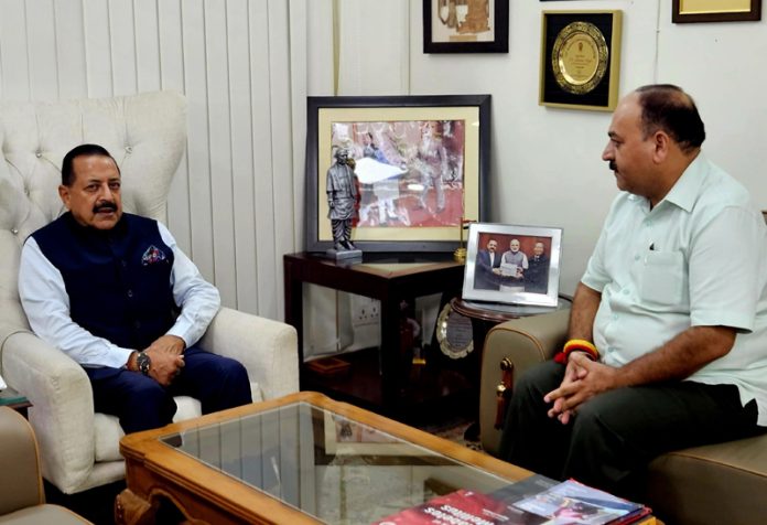Senior BJP leader Munish Sharma during a meeting with Union Minister in PMO, Dr Jitendra Singh in New Delhi on Tuesday. Senior BJP leader Munish Sharma during a meeting with Union Minister in PMO, Dr Jitendra Singh in New Delhi on Tuesday.