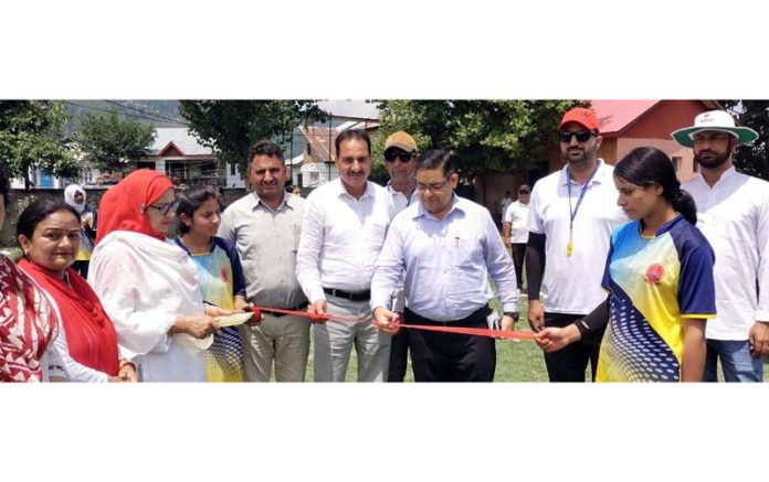 A dignitary inaugurates a sports event at Govt Girls Higher Secondary School Bhaderwah on Saturday. -Excelsior Tilak Raj