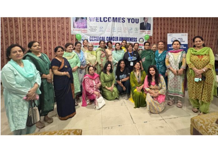 Dignitaries during HPV vaccination drive organised by Rotary Clubs in Jammu on Tuesday.