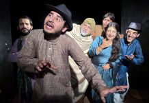 A scene from the play ‘Tauba-Tauba’ being staged in Jammu on Sunday.