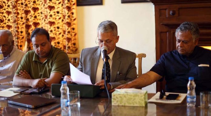 Dignitaries chairing a session during a seminar at Amar Singh Club, Srinagar.