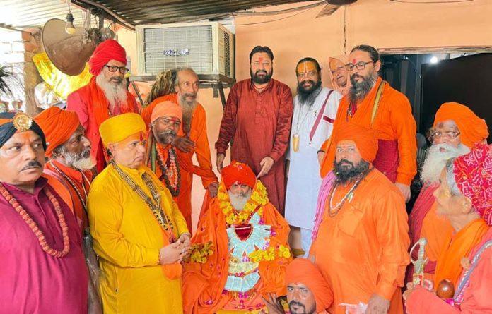 Sadhus at a function during appointment of Mahant Mohan Bharti as head priest of Baba Surgal Dev Sthan at Narwal Mandi on Friday. Sadhus at a function during appointment of Mahant Mohan Bharti as head priest of Baba Surgal Dev Sthan at Narwal Mandi on Friday.