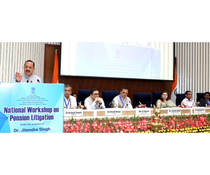 Union Minister Dr Jitendra Singh chairing the first-ever “National Workshop on Pension Litigation” at Vigyan Bhawan, New Delhi on Wednesday.